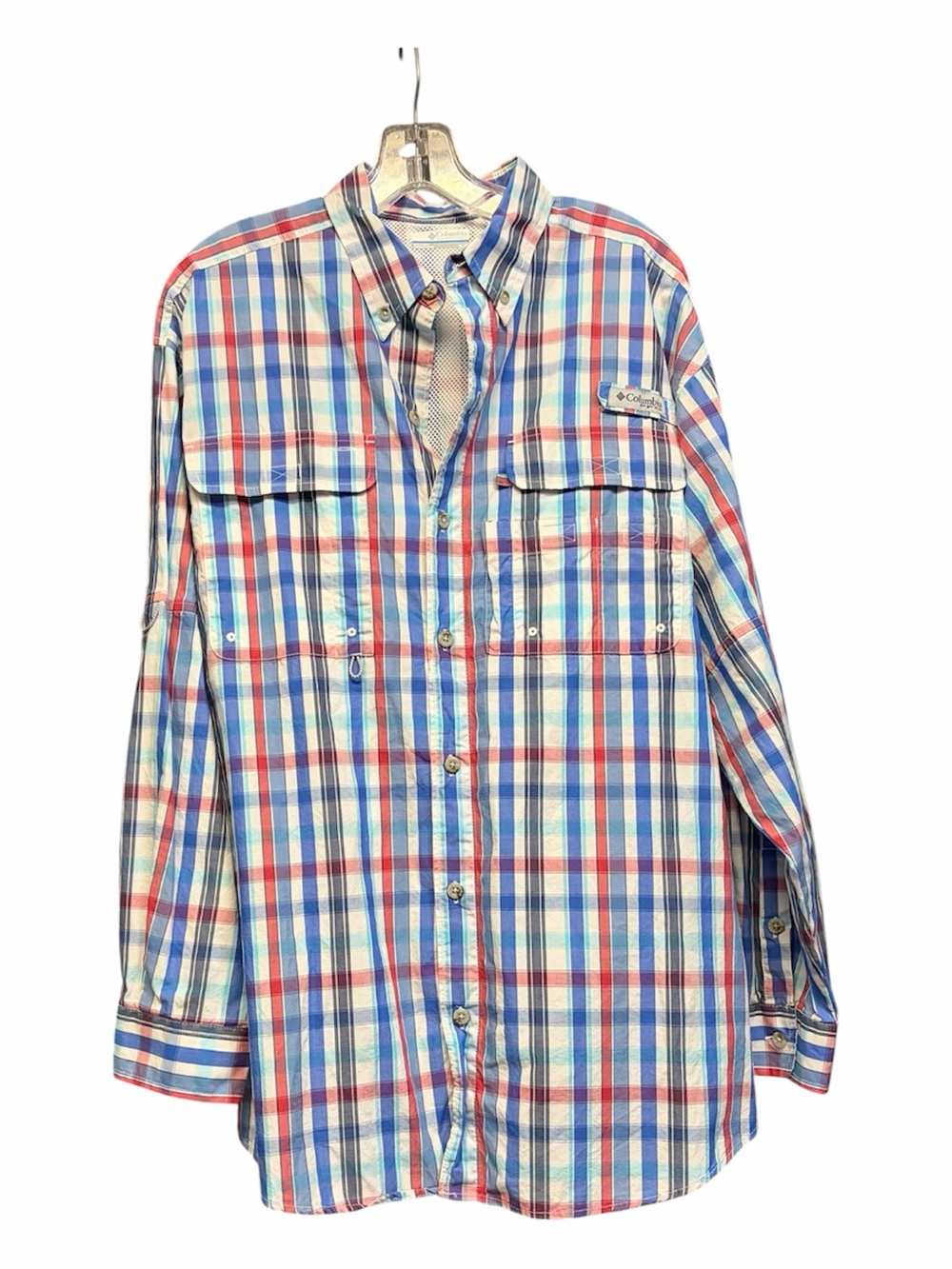PFG Columbia Size M Super Bonehead Blue Plaid Long Sleeve Button Down